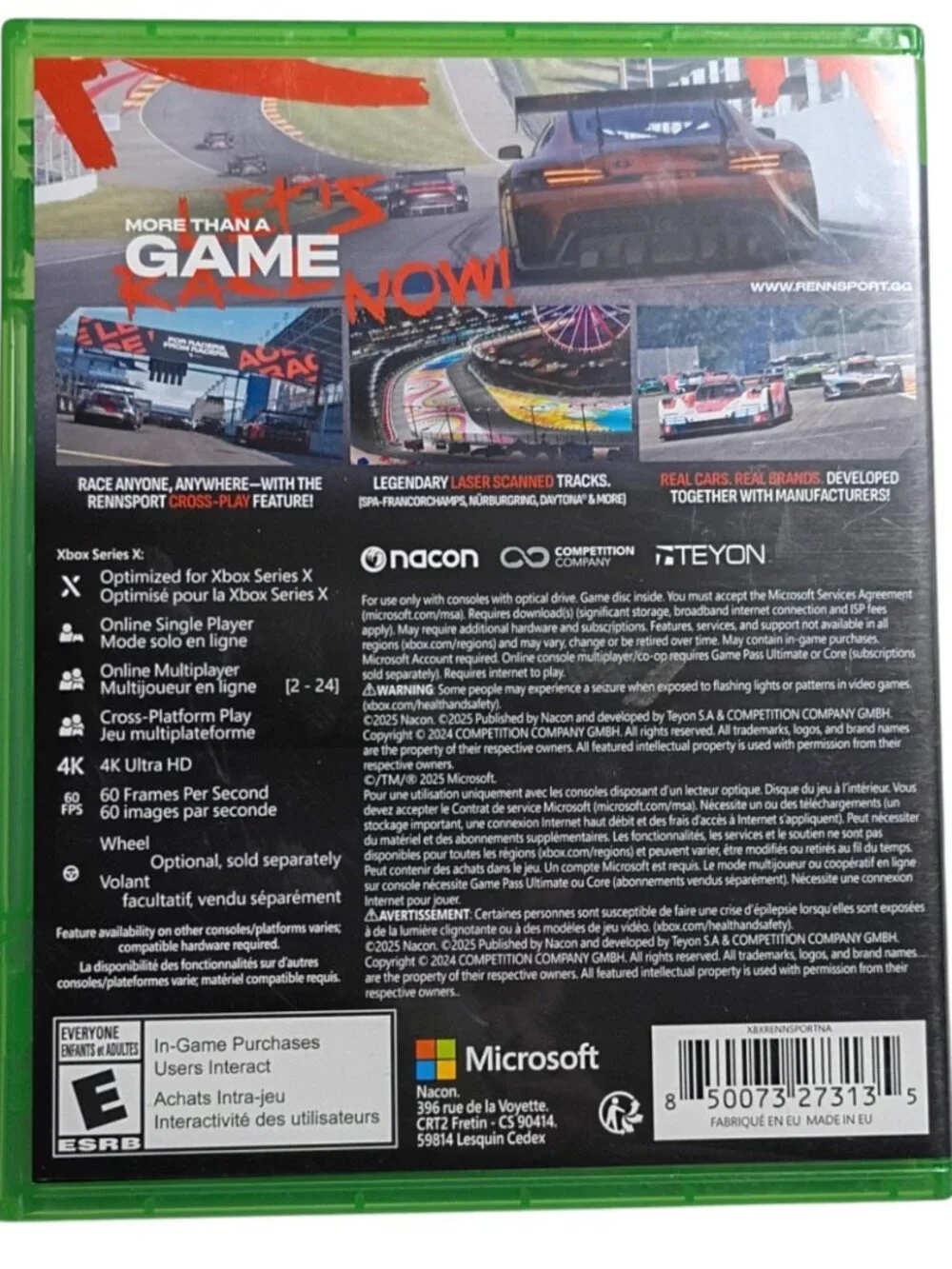Rennsport Xbox Series X Video Game Case With Disc Racing Nacon Teyon